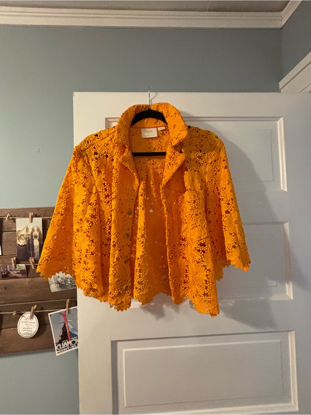 Maeve Bright yellow orange Floral Lace Jacket
